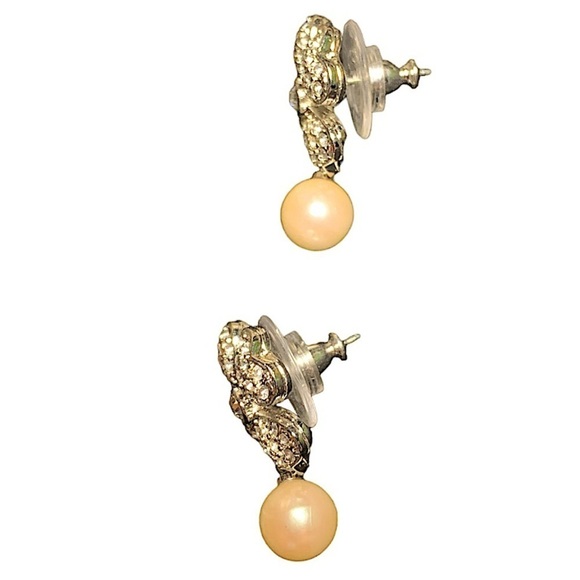 Diamond Encrusted Four Leaf Clover Earrings Set in Silver w/ Pearl Drop Pierced - Picture 6 of 9